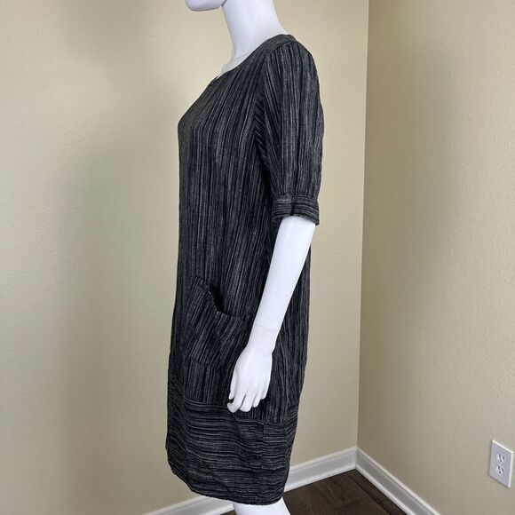 Lisa Bayne Women's Size S Black Stripe Woven Linen Shift Dress Lagenlook Artisan - Picture 10 of 12